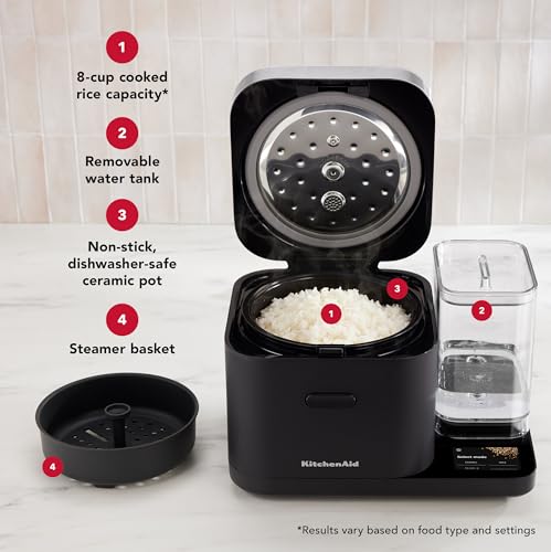 KitchenAid Grain and Rice Cooker 8 Cup with Automatically Sensing Integrated Scale + Water Tank, KGC3155, Black Matte