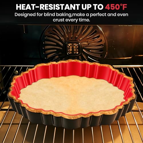 Maywe Tanso Upgraded 9 Inch Tart Pan with Removable Bottom, Non-Stick Deep Fluted Carbon Steel Quiche Pan, Includes Crust Shaper Ring - Quiche Baking Dish Tart Mold for Baking, Party & Festival