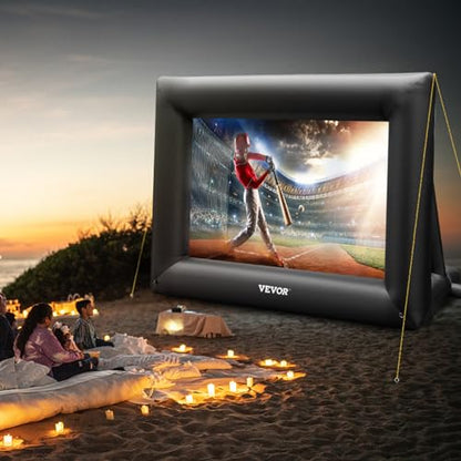 VEVOR Inflatable Projector Screen for Outdoor Use with 350W Air Blower, Oxford Fabric Material, Supports Front/Rear Projection,Black
