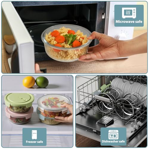 30oz Glass Meal Prep Containers with Lids, Airtight 3.75 Cup Food Storage Containers Set, Heat-Resistant BPA-Free Glass Containers for Soup Leftover, Microwave, Dishwasher, and Freezer Safe (4 Packs)