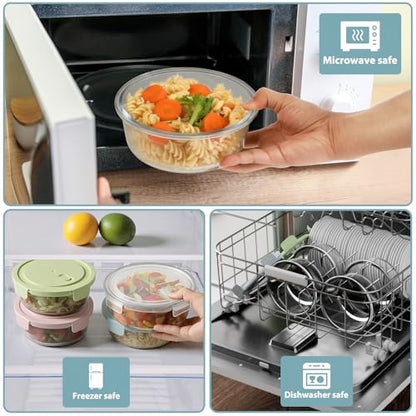 30oz Glass Meal Prep Containers with Lids, Airtight 3.75 Cup Food Storage Containers Set, Heat-Resistant BPA-Free Glass Containers for Soup Leftover, Microwave, Dishwasher, and Freezer Safe (4 Packs)