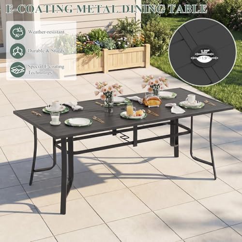 DSNAPE 9 Pieces Patio Table and Chairs Set, 75.6" Metal Dining Table with Umbrella Hole, 8 High Back Textilene Swivel Chairs, Dining Table Set for 8,Outdoor Furniture for Porch Deck Yard Balcony,Brown
