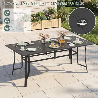 DSNAPE 9 Pieces Patio Table and Chairs Set, 75.6" Metal Dining Table with Umbrella Hole, 8 High Back Textilene Swivel Chairs, Dining Table Set for 8,Outdoor Furniture for Porch Deck Yard Balcony,Brown