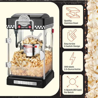 Great Northern Popcorn Little Bambino 2.5oz Popcorn Machine, Black