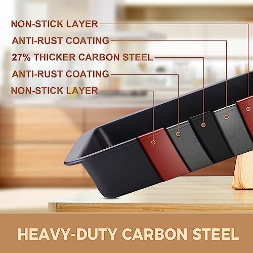HONGBAKE Bakeware Sets, Baking Pans Set with Kitchen Oven Mitts, Nonstick Oven Pan for Kitchen with Wider Grips, 12-Piece Including Rack, Cookie Sheet, Cake Pans, Loaf Pan, Muffin Pizza Pan