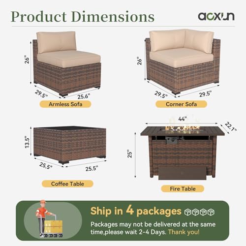Aoxun 11 Piece Patio Furniture Set with 44" Fire Pit Table Wicker Rattan