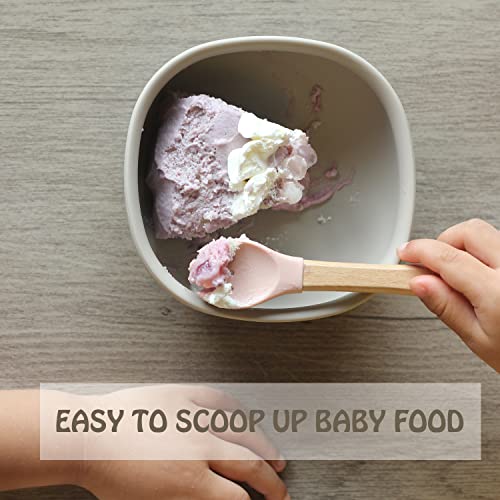 Ginbear Silicone Baby Spoons and Forks Self-feeding 12-18 Months, Soft-Tip Baby Flatware Sets for Girl, Toddler Feeding Utensils for Child, 4 Piece Set (Mauve/Pink)