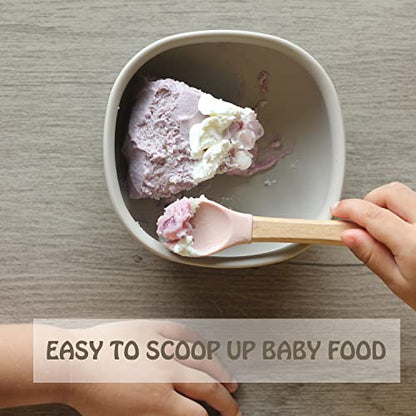 Ginbear Silicone Baby Spoons and Forks Self-feeding 12-18 Months, Soft-Tip Baby Flatware Sets for Girl, Toddler Feeding Utensils for Child, 4 Piece Set (Mauve/Pink)