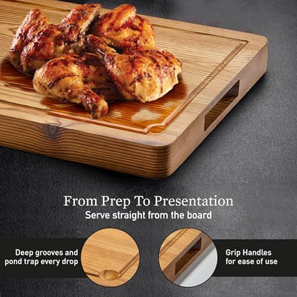 Cutting Board for Kitchen – Wood Cutting Board, Dishwasher Safe & Non Toxic Butcher Block, Cutting Boards with Juice Groove & Handles, Charcuterie Board – 10" x 13.75" x 1.75" (Pyrowood)