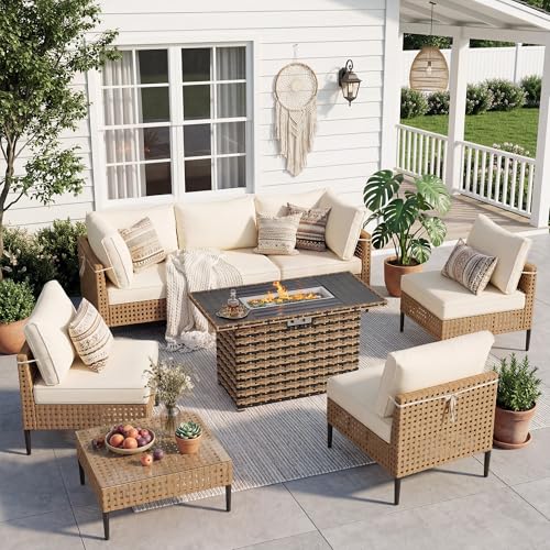 UDPATIO Patio Furniture Set, 8 Piece Modular Outdoor Furniture Set, Beige