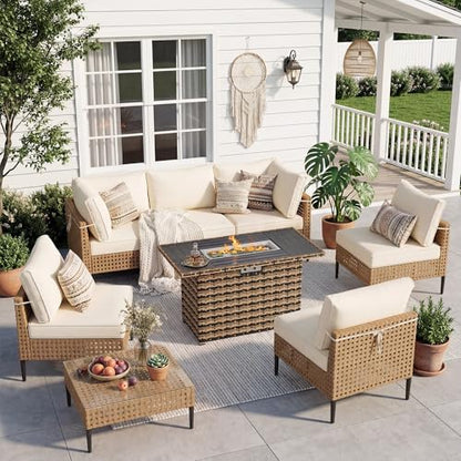 UDPATIO Patio Furniture Set, 8 Piece Modular Outdoor Furniture Set, Beige