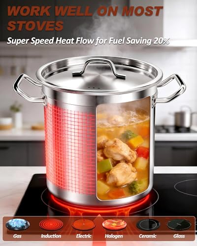 Falaja Stock Pot 20 Quart - Stainless Steel Stock Pot with Lid – Heavy-Duty Cooking Pot for Soup, Stew, Pasta – Commercial & Home Use, Induction Compatible - 5 Gallon