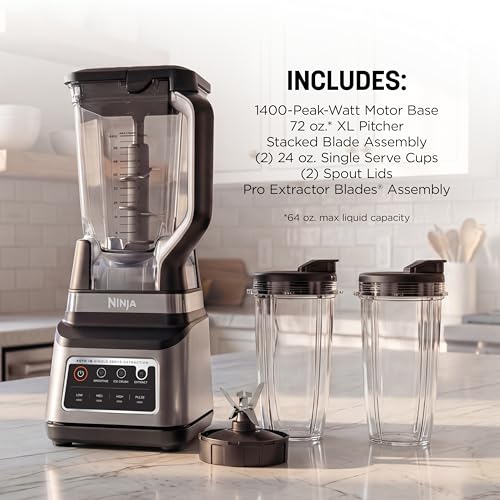 Ninja BN751 Professional Plus DUO Blender, 1400 Peak Watts, 3 Auto-IQ Programs for Smoothies, Frozen Drinks & Nutrient Extractions, 72-oz. Total Crushing Pitcher & (2) 24 oz. To-Go Cups, Black