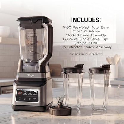 Ninja BN751 Professional Plus DUO Blender, 1400 Peak Watts, 3 Auto-IQ Programs for Smoothies, Frozen Drinks & Nutrient Extractions, 72-oz. Total Crushing Pitcher & (2) 24 oz. To-Go Cups, Black