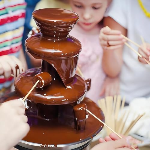 3 Tier Chocolate Fountain Fondue Party Fountain with 10oz Capacity Stainless Steel Mini Chocolate Melter for Cheese, Queso, Candy, Dip Strawberries, Wedges, Vegetables, And More for Parties Wedding