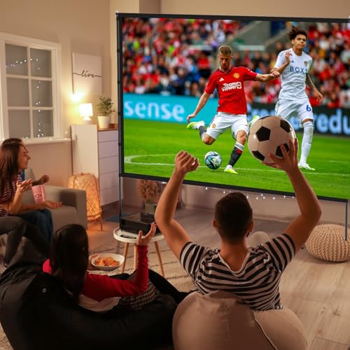 STWUI Outdoor-Projector-Screen-with-Stand - 120 inch Portable Projection Screen Indoor Outdoor Projector Screens 16:9 4K HD Lightweight Movie Screen with Carry Bag for Backyard Movie Night