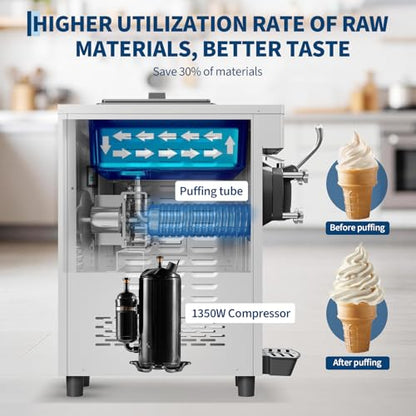 GarveeLife Commercial Soft Serve Ice Cream Machine - 21.2 QT/H Yield, 1500W Single-Flavor Countertop Maker with 6L Hopper, Touchscreen & Auto-Clean | Perfect for Restaurants & Snack Bars