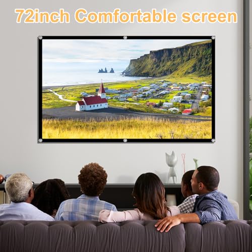 Projector Screen, 72Inch Outdoor Projector Screen, Washable & Foldable - Ideal for Indoor/Outdoor Home Theater, Camping, Office, 16:9 Aspect Ratio, 4K HD, Projector for Movies On Wall