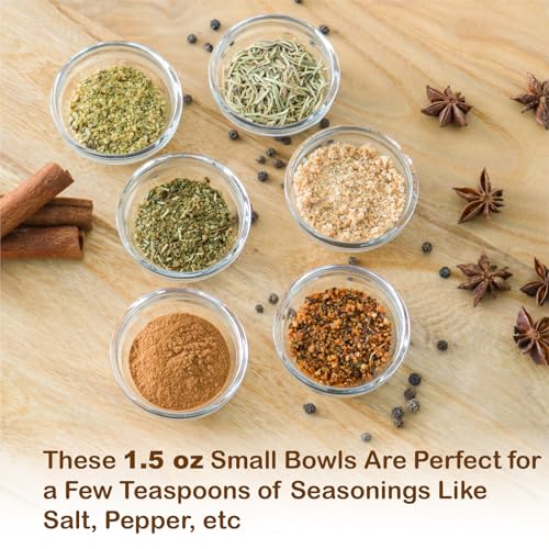 Iyulania 1.5 oz Clear Glass Bowl, Mini Prep Dish for Salt and Spices, Dishwasher and Microwave Safe, Stackable, Set of 6