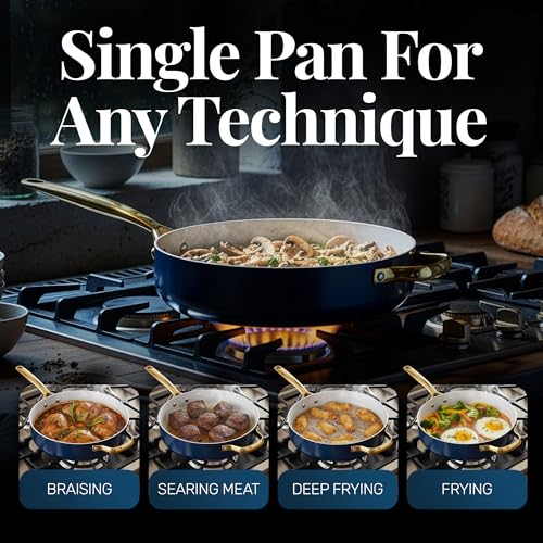 GOTHAM STEEL 4Qt Saute Pan with Lid, 12 Inch Deep Frying Pan with Lid, Large Nonstick Skillet for Cooking, Oven Safe Skillet, Family Sized Frying Pans, Induction Ready, Oven and Dishwasher Safe