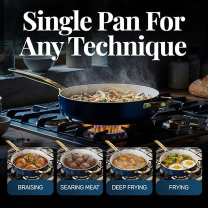 GOTHAM STEEL 4Qt Saute Pan with Lid, 12 Inch Deep Frying Pan with Lid, Large Nonstick Skillet for Cooking, Oven Safe Skillet, Family Sized Frying Pans, Induction Ready, Oven and Dishwasher Safe