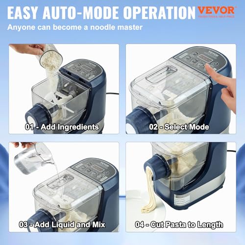 VEVOR Electric Pasta Maker, 150W Automatic Noodle Maker Machine with 8 Pasta Shapes, 4 Intelligent Modes, 500g Flour Capacity Pasta Maker Machine with Measuring Cups, Cleaning Brush for Home Kitchen