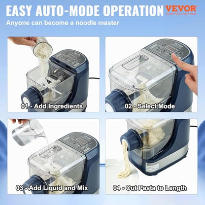 VEVOR Electric Pasta Maker, 150W Automatic Noodle Maker Machine with 8 Pasta Shapes, 4 Intelligent Modes, 500g Flour Capacity Pasta Maker Machine with Measuring Cups, Cleaning Brush for Home Kitchen