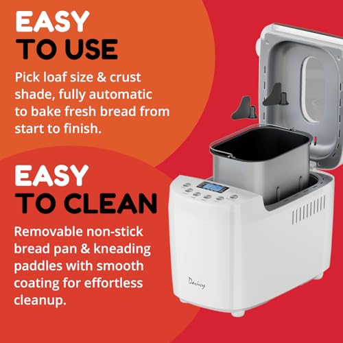 Davivy 3LB Large Capacity Bread Machine, 850W Powerful Automatic Bread Maker with 15 Programs, 3 Crust Colors & 1.5H 3LB Quick Bake, Nonstick Pan, 15H Delay Timer for Gluten Free Yogurt Dough