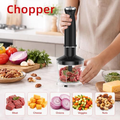 AURYAO 5-in-1 Immersion Blender, 1000W Hand Blender with Chopper & Whisk