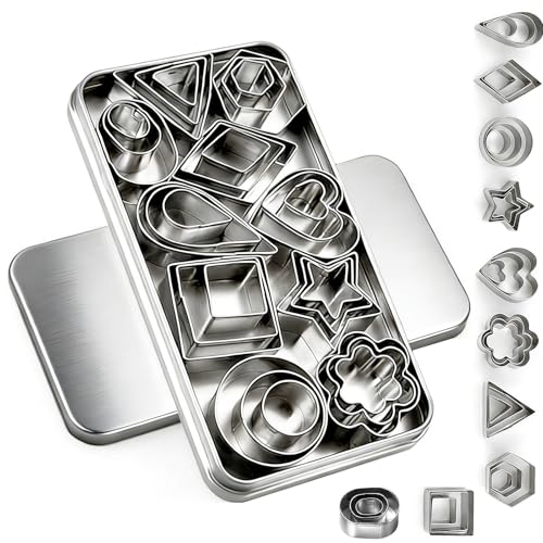 30Pcs Mini Cookie Cutter Set，Stainless Steel Multi Shapes Kit Cutters for Baking, Holiday Cookies, Small Stainless Steel Fruit Veggie Tiny Polymer Clay Cutters for Kids