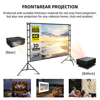 lejiada 100 Inch Outdoor Projector Screen with One-Piece Telescopic Stand, Wrinkle-Resistant 4K HD Movie Screen for Backyard, Camping and Indoor Home Theater (Fits Long Throw Projectors)