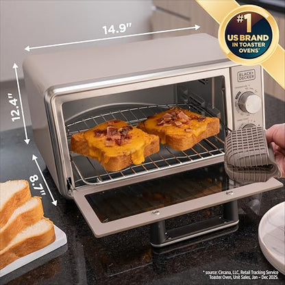 BLACK+DECKER Crisp N Bake™ PRO 4-Slice Digital Air Fry Toaster Oven, 5 Cooking Functions, Convection Countertop Oven, Fits 10” Pizza or 9” Cake Pan, 30-Minute Timer + Stay On, Stainless Steel Accents