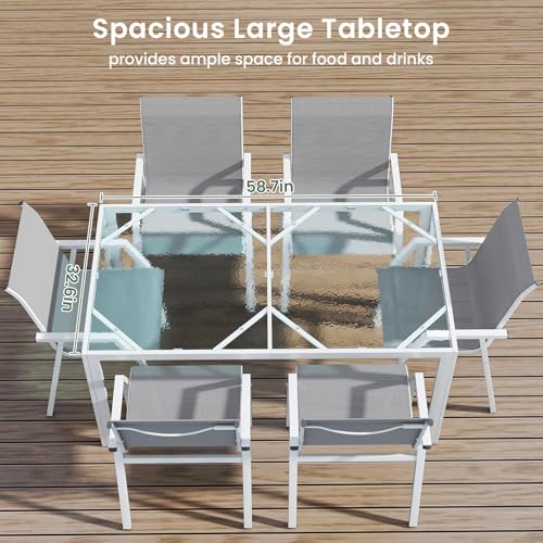 Jocoevol 7 Piece Patio Dining Sets for 6, Outdoor Table and Chairs Set with 59in Patio Dining Table and 6pcs Textilene Chairs, All Weather Furniture Set for Backyard Deck Garden