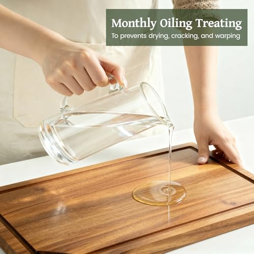 Acacia Wood Cutting Boards for Kitchen, Kikcoin 3 PCS Wooden Cutting Board Set with Holder, Chopping Board with Compartments and Juice Groove, Solid Charcuterie Boards Serving Tray Wood Butcher Block