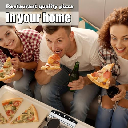 Acellegic Pizza Stones 3 Pcs Set 15 x 12 Inch Large Cordierite Stone Set for Oven and Grill with Pizza Peel, Stainless Steel Cutter Rocker for Baking, Bread, BBQ(Rectangle)