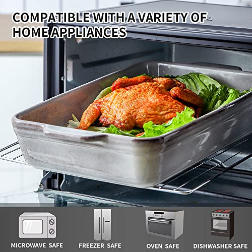 KOOV Bakeware Set, Ceramic Baking Dish Set, Rectangular Casserole Dish Set, Lasagna Pan, Baking Pans Set for Cooking, Cake Dinner, Kitchen, 9 x 13 Inches, Reactive Glaze 3-Piece, Variable Grey