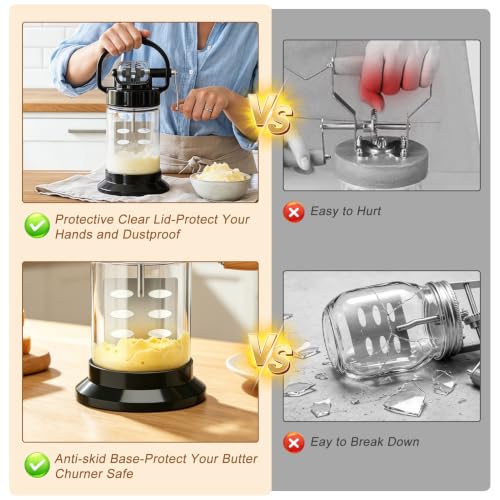 Upgraded 1L Manual Butter Churner with Non-Slip Base & Finger-Safe Handle
