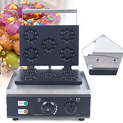 Electric Mini Donut Maker Machine Nonstick Commercial Doughnut Baker Maker Home Baker Machine Stainless Steel Makes 5 Blossom-shaped Doughnuts Countertop Mini-pie and Quiche, Waffle Maker 1500W
