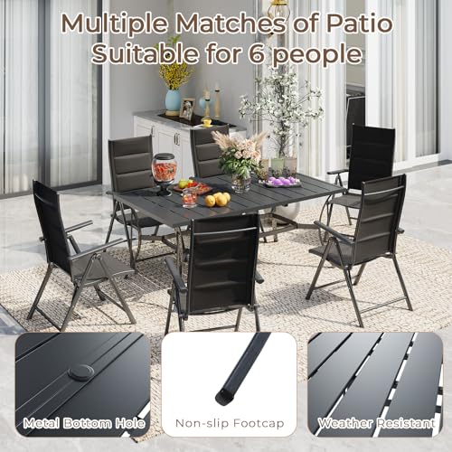 BUPPLEE 7-Piece Outdoor Dining Set - 6 Padded Aluminium Folding Chairs & Adjustable Steel Table, Low-Maintenance Garden Furniture for Backyard, Balcony, Poolside, Includes 1.57"-1.97" Umbrella Hole