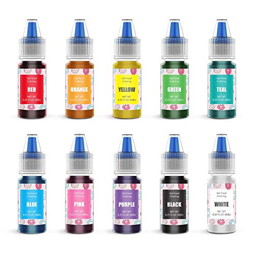 Food Coloring Gel Cake Decorating Set - Jelife 10 Colors Gel Based Edible Food Color Easter Egg Dye Kit Concentrated Neon Icing Colors for Kids Baking Macaron Frosting Fondant Cookie (6ml/Bottles)