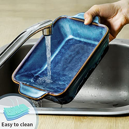 KOOV Bakeware Set, Ceramic Baking Dish, Rectangular Casserole Dish, Lasagna Pan, Baking Pans for Cooking, Cake Dinner, Kitchen, 9 x 13 Inches, Reactive Glaze 3-Piece (Nebula Blue)
