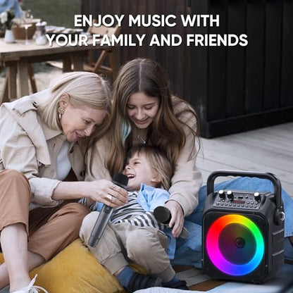 Karaoke Machine, Portable Bluetooth Speaker with 2 Wireless Microphones for Adults & Kids with Lights, Karaoke Microphone with PA System Supports USB/TF/REC/FM/AUX for Home Party Home System Packages