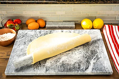 Ebuns Marble Pastry Board and French Rolling Pin Set – 16” x 12” Chilling Slab + 16” Rolling Pin – Non-Slip Feet – Ideal for Baking, Cheese, Charcuterie, Gifts & Elegant Kitchen Display