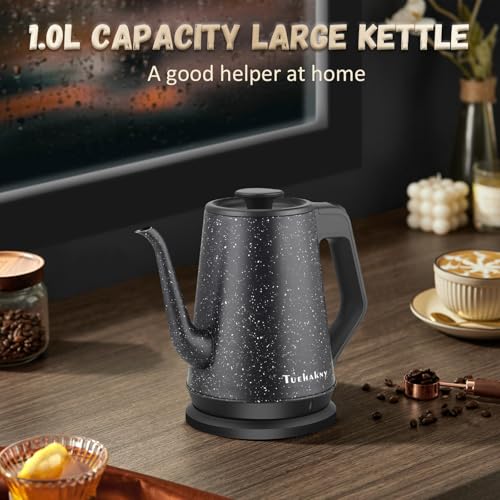 Gooseneck Electric Kettle, 1L Pour Over Coffee Kettle, 1000W Fast Boil Stainless Steel Water Boiler, for Tea Coffee, Office Dorm Kitchen, Auto Shut-Off, Black Star Design, BPA-Free