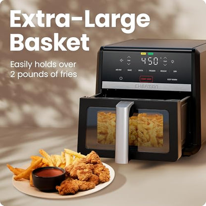 Chefman Air Fryer 9 Qt | TurboFry 7-in-1 High-Powered 450°F Cooking for Crispier and Even Results | XL Basket with Viewing Window | Air Fry, Bake, Broil, Reheat, Dehydrate, Defrost, Keep Warm