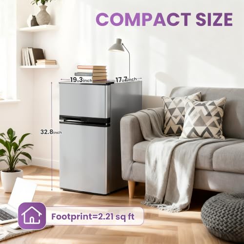 Tehanld 3.6 Cu.Ft Mini Fridge with Freezer for Dorm Office, Silver