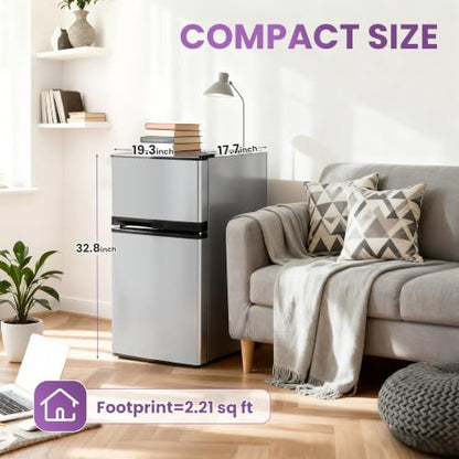 Tehanld 3.6 Cu.Ft Mini Fridge with Freezer for Dorm Office, Silver