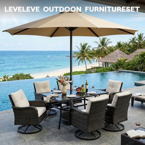 CHABATREE 9FT Outdoor Patio Umbrella with Easy Crank - UV Resistant & Waterproof Market Umbrella with Ventilated Canopy, 8 Sturdy Ribs & Powder-Coated Frame for Garden, Deck, Backyard, Pool, Patio Table