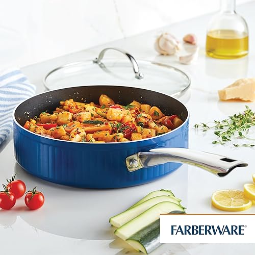 Farberware Style Nonstick Cookware Saute Pan with Lid, Dishwasher Safe, 3 Quart - Blue