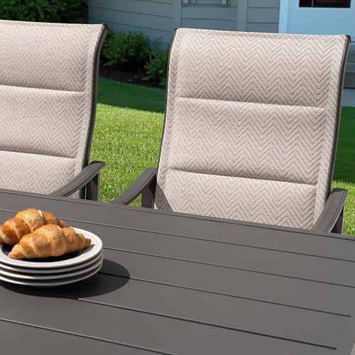 NUU GARDEN 7-Piece Outdoor Patio Dining Set - 6 Textilene Dining Chairs & 60.6" Table with Umbrella Hole, Weather-Resistant Furniture for Yard Porch Poolside Garden, Beige